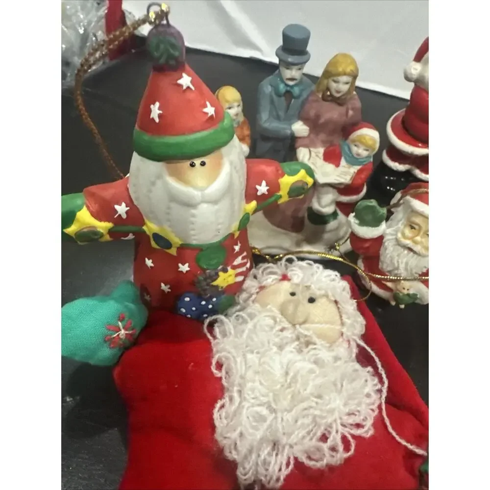Vintage Christmas Ornament Lot Santa Glass Felt Ceramic Handmade 13 Pieces